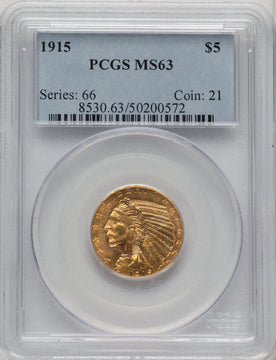 1915 $5 Indian Half Eagle PCGS MS63 (773520008)
