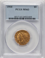 1910 $5 Indian Half Eagle PCGS MS63 (773520003)