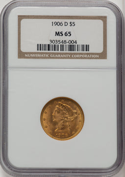 1906-D $5 Liberty Half Eagle NGC MS65