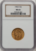 1906-D $5 Liberty Half Eagle NGC MS65