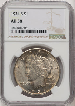 1934-S Peace Dollar NGC AU58