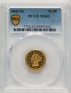 1842-O $2.50 Liberty Quarter Eagle PCGS MS62
