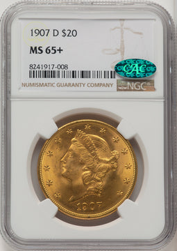 1907-D $20 CAC Liberty Double Eagle NGC MS65+