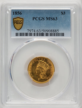 1856 $3 Three Dollar Gold Pieces PCGS MS63