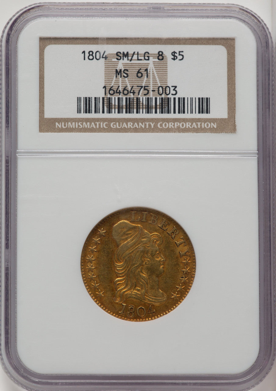 1804 $5 Small 8 Over Large 8 Early Half Eagle NGC MS61