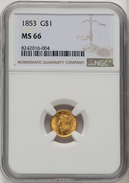 1853 G$1 Gold Dollar NGC MS66 (773049011)
