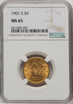 1901-S $5 Brown Label Liberty Half Eagle NGC MS65 (773428002)