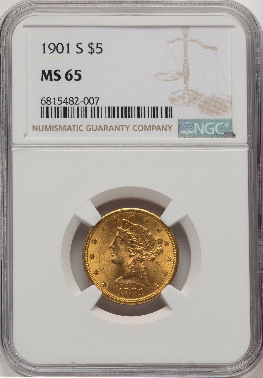 1901-S $5 Brown Label Liberty Half Eagle NGC MS65 (773428002)