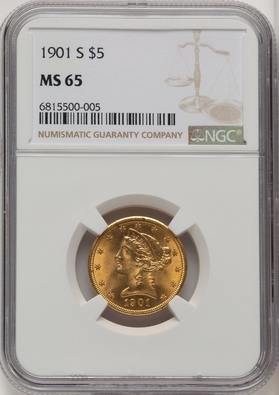 1901-S $5 Brown Label Liberty Half Eagle NGC MS65 (773428003)
