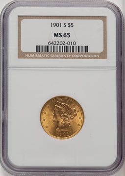 1901-S $5 Brown Label Liberty Half Eagle NGC MS65 (773428004)