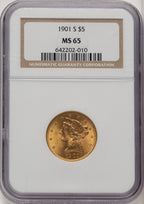 1901-S $5 Brown Label Liberty Half Eagle NGC MS65 (773428004)
