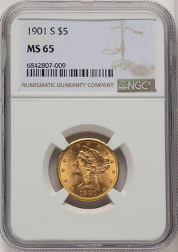 1901-S $5 Brown Label Liberty Half Eagle NGC MS65 (773428005)