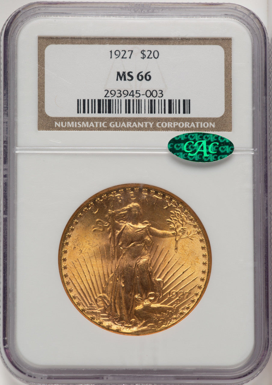 1927 $20 CAC Brown Label Saint-Gaudens Double Eagle NGC MS66