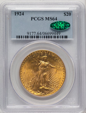 1924 $20 CAC Saint Saint-Gaudens Double Eagle PCGS MS64 (773963006)