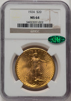 1924 $20 Saint CAC Brown Label Saint-Gaudens Double Eagle NGC MS64 (773438006)