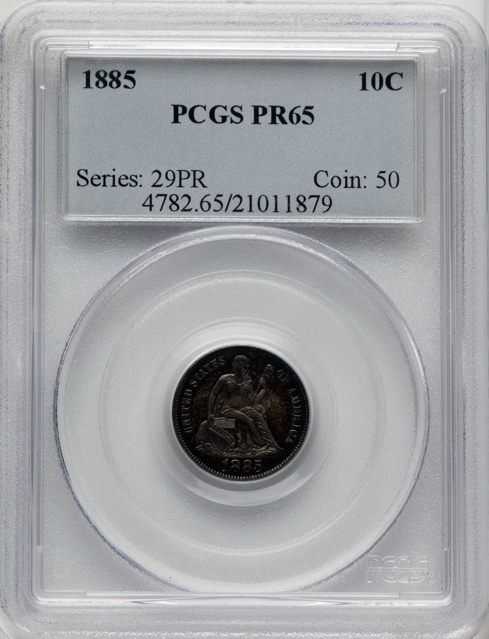 1885 10C Proof Seated Dime PCGS PR65