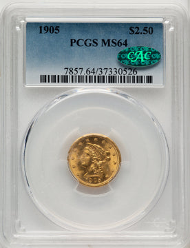 1905 $2.50 CAC Liberty Quarter Eagle PCGS MS64