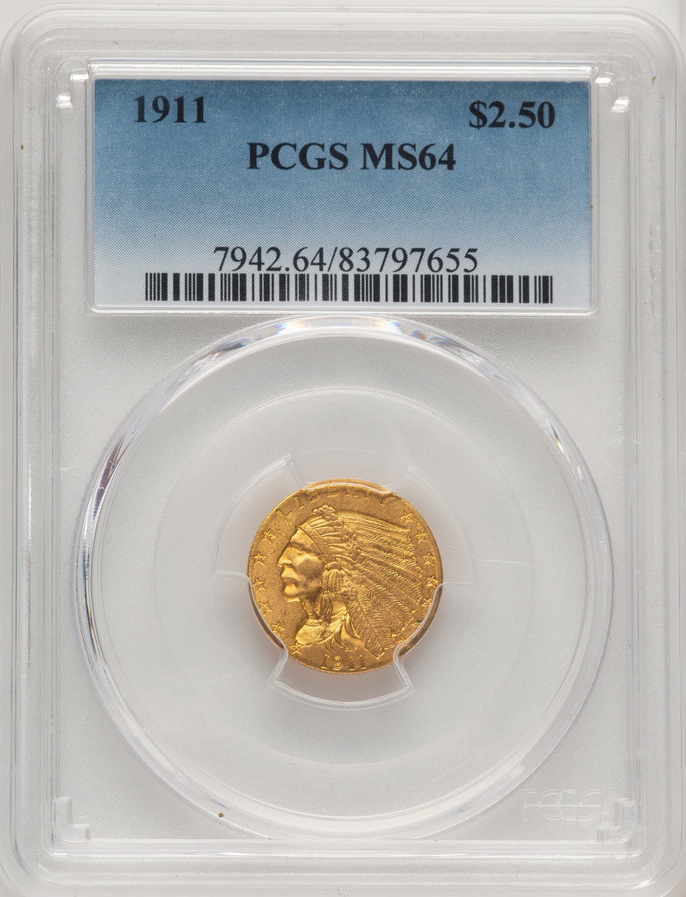 1911 $2.50 Indian Quarter Eagle PCGS MS64 (520338064)