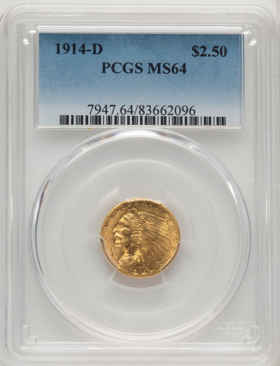 1914-D $2.50 Indian Quarter Eagle PCGS MS64 (520338038)