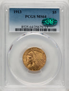 1913 $5 CAC Indian Half Eagle PCGS MS64
