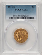 1916-S $5 Indian Half Eagle PCGS AU55