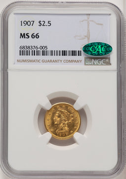 1907 $2.50 CAC Liberty Quarter Eagle NGC MS66