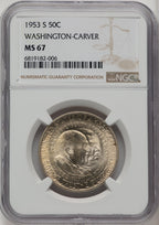 1953-S 50C Washington-Carver Commemorative Silver NGC MS67 (773878021)