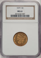 1879 $5 Liberty Half Eagle NGC MS61