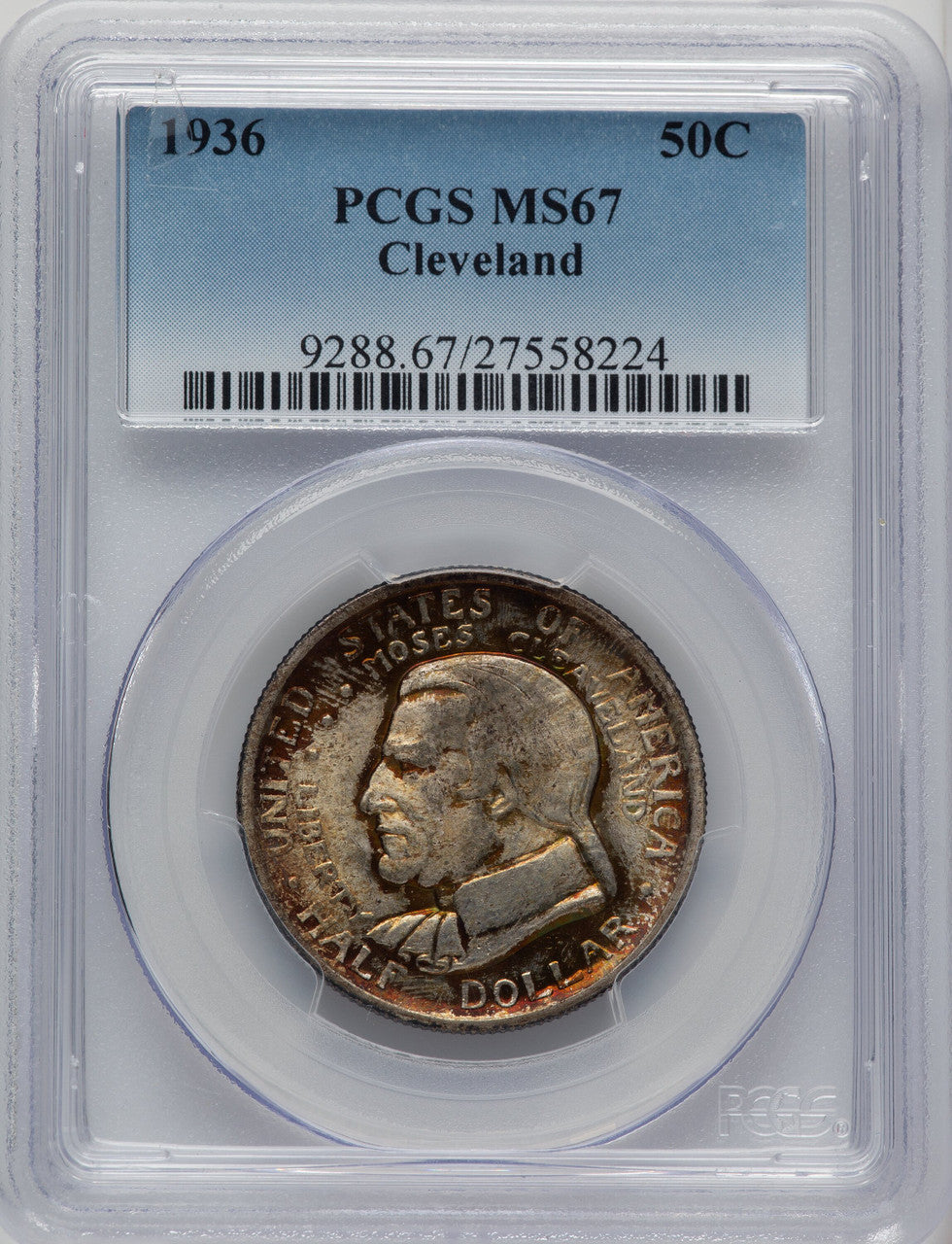 1936 50C Cleveland Commemorative Silver PCGS MS67