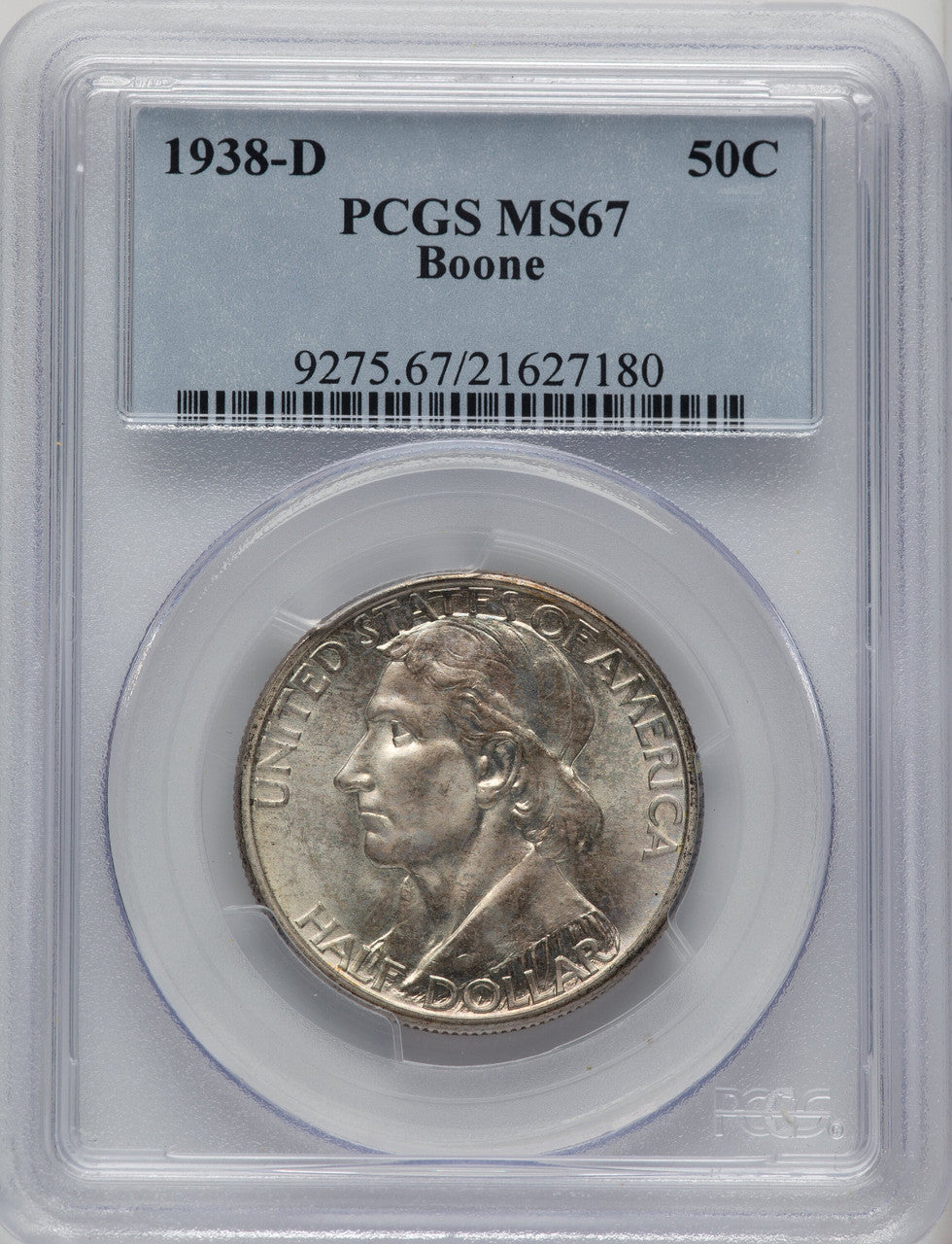 1938-D 50C Boone Commemorative Silver PCGS MS67