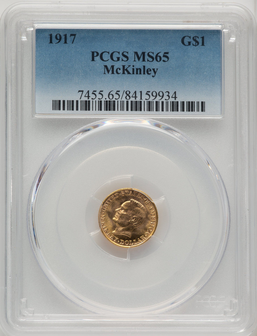 1917 G$1 McKinley Commemorative Gold PCGS MS65