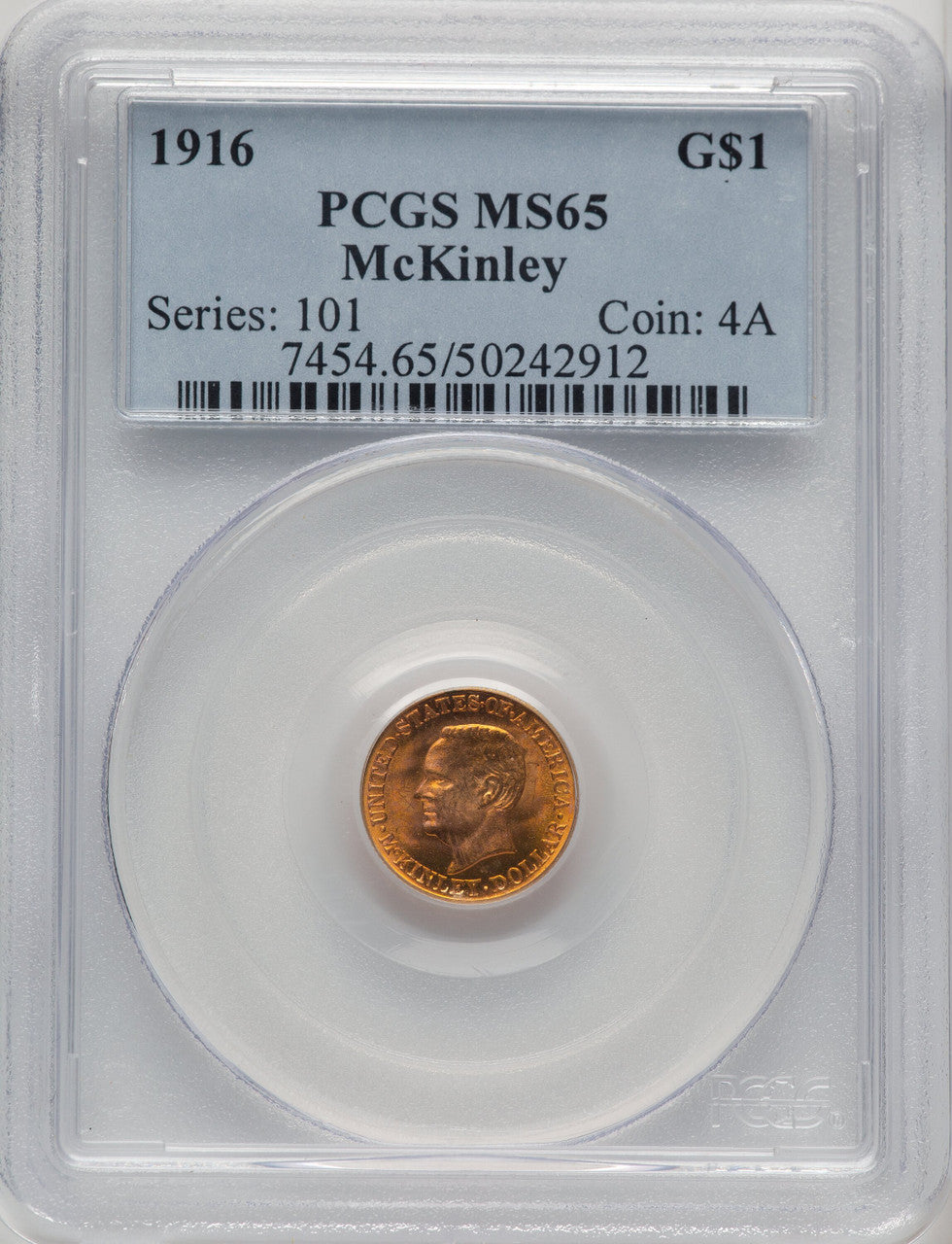 1916 G$1 McKinley Commemorative Gold PCGS MS65 (773879043)