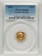 1922 G$1 Grant No Star Commemorative Gold PCGS MS66 (773879046)