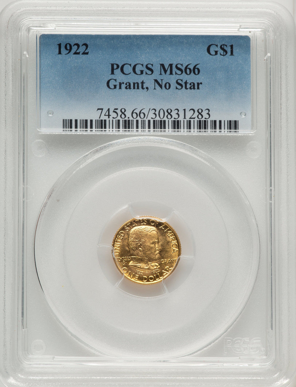 1922 G$1 Grant No Star Commemorative Gold PCGS MS66 (773879046)