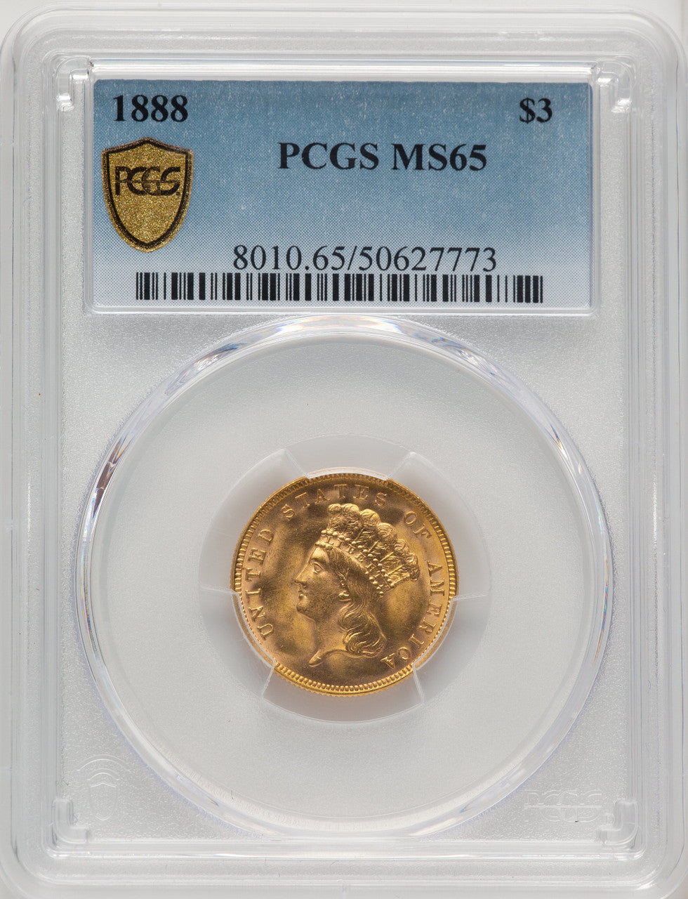 1888 $3 Three Dollar Gold Pieces PCGS MS65