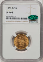 1907-D $5 CAC Liberty Half Eagle NGC MS63