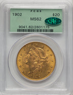 1902 $20 CAC Liberty Double Eagle PCGS MS62