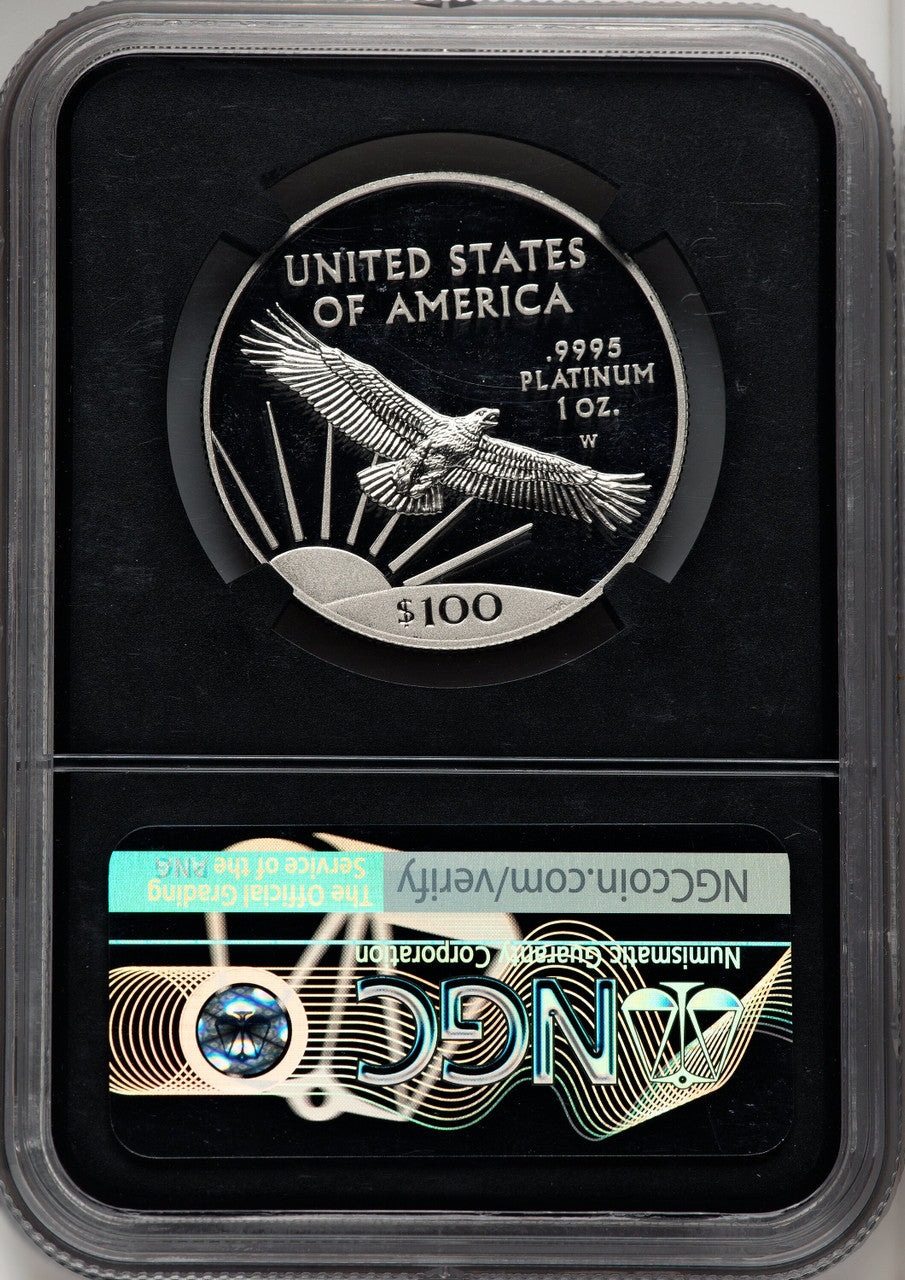 2017-W $100 One-Ounce Platinum Eagle Statue of Liberty 20th Anniversary ER Ed Moy Blk Core NGC PF70
