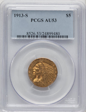 1913-S $5 Indian Half Eagle PCGS AU53