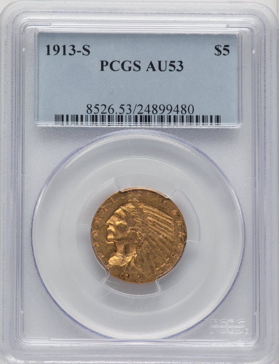 1913-S $5 Indian Half Eagle PCGS AU53