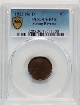 1922 No D Strong Reverse BN Lincoln Cent PCGS VF30 (507050014)