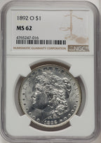 1892-O Morgan Dollar NGC MS62