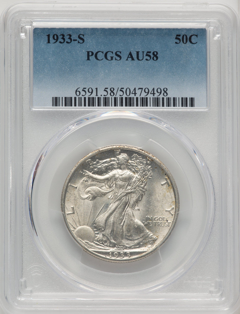 1933-S 50C Walking Liberty Half Dollar PCGS AU58