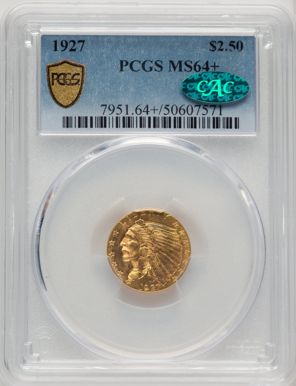 1927 $2.50 CAC Indian Quarter Eagle PCGS MS64+ (774090011)