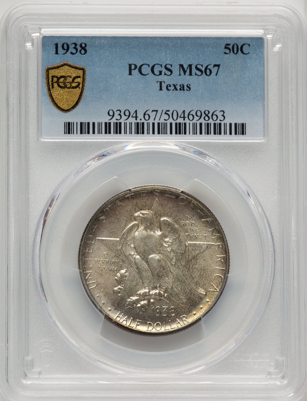 1938 50C Texas Commemorative Silver PCGS MS67