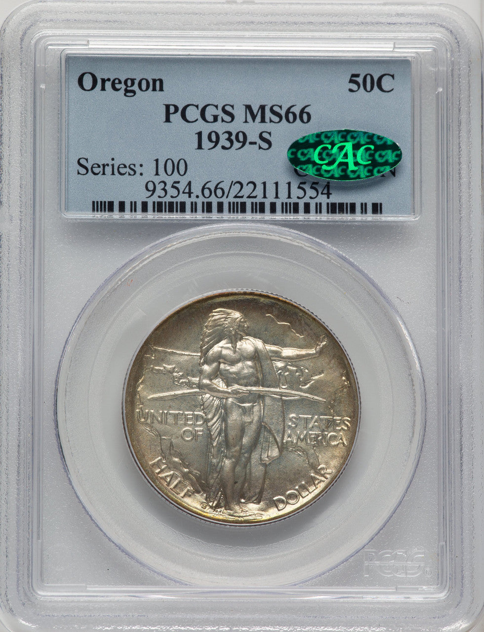 1939-S 50C Oregon CAC Commemorative Silver PCGS MS66