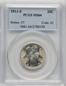 1911-S 25C Barber Quarter PCGS MS64