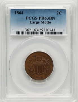1864 Large Motto BN Proof Two Cent Pieces PCGS PR63