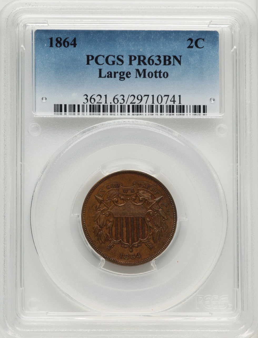 1864 Large Motto BN Proof Two Cent Pieces PCGS PR63