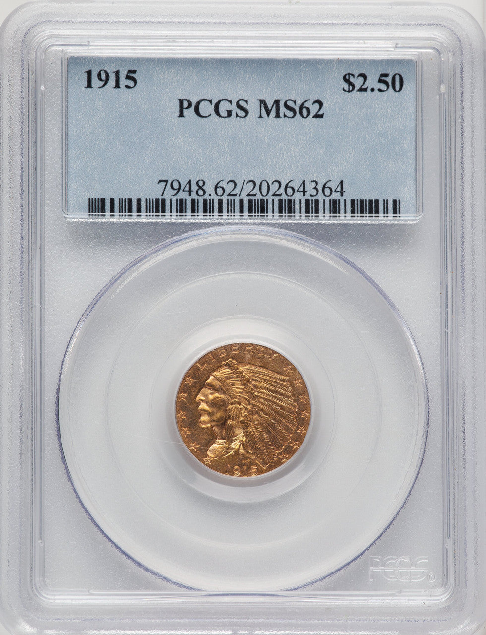 1915 $2.50 Indian Quarter Eagle PCGS MS62 (774100039)
